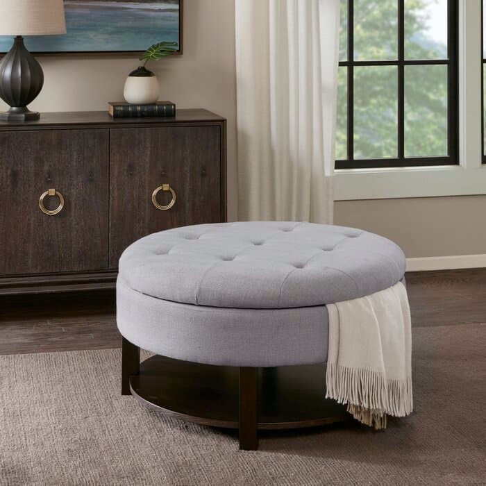 Wide Tufted Round Storage Ottoman thumbnail 1