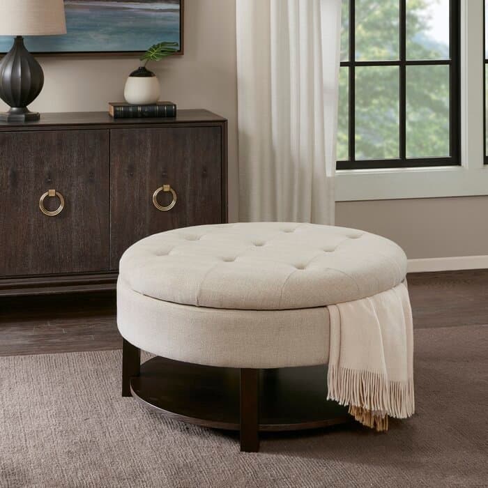 Wide Tufted Round Storage Ottoman thumbnail 7
