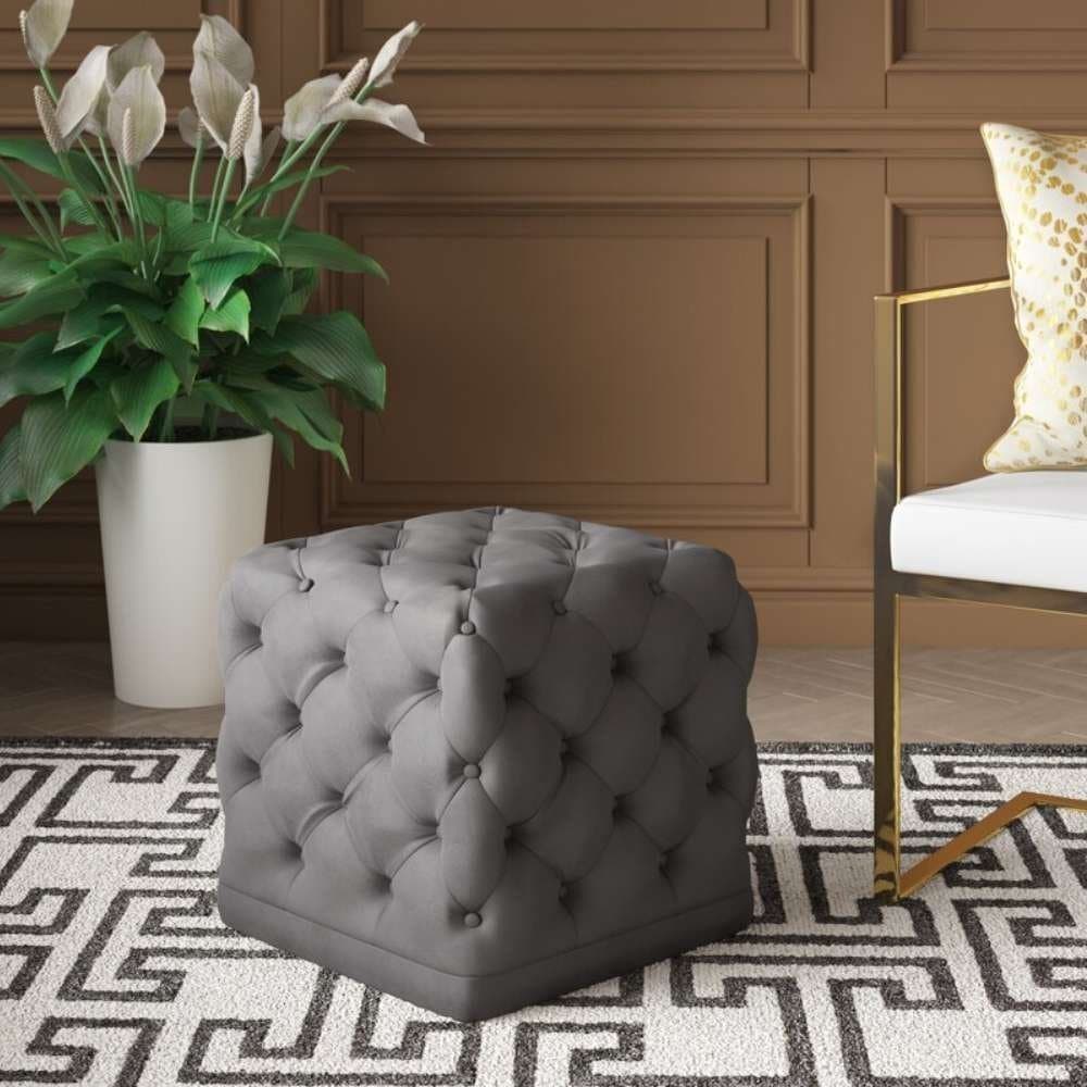 18 Inch Wide Velvet Tufted Square Ottoman furniture product
