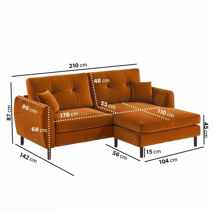 Rust Orange Velvet 3-Seater Sofa main product image
