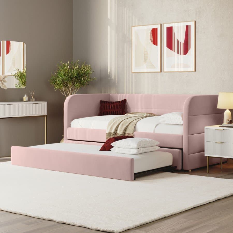 Velvet Single Day Bed with Trundle furniture product