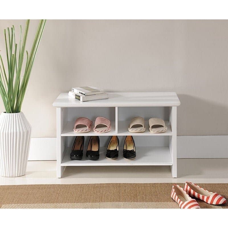 White Ivory Wood Shoe Bench main product image